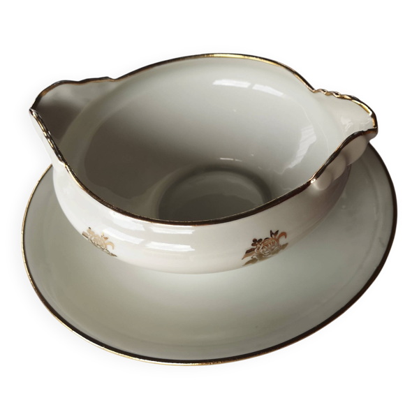 Vends saucière Élégant décor de petites roses dorées,