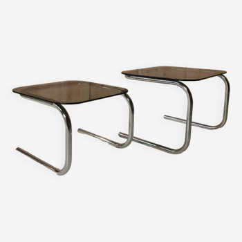 2 nesting tables in glass and chrome metal