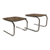 2 tables gigognes en verre et métal chromé