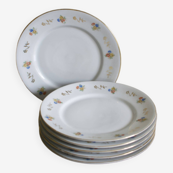 6 assiettes en porcelaine Bavaria fleurs et dorure