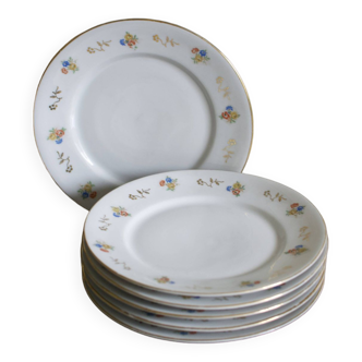 6 assiettes en porcelaine Bavaria fleurs et dorure