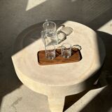 Trio of rounded rectangular trays or cups in monoxyl teak L:35