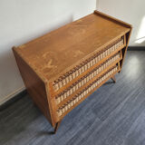 Wooden chest of drawers and vintage rattan