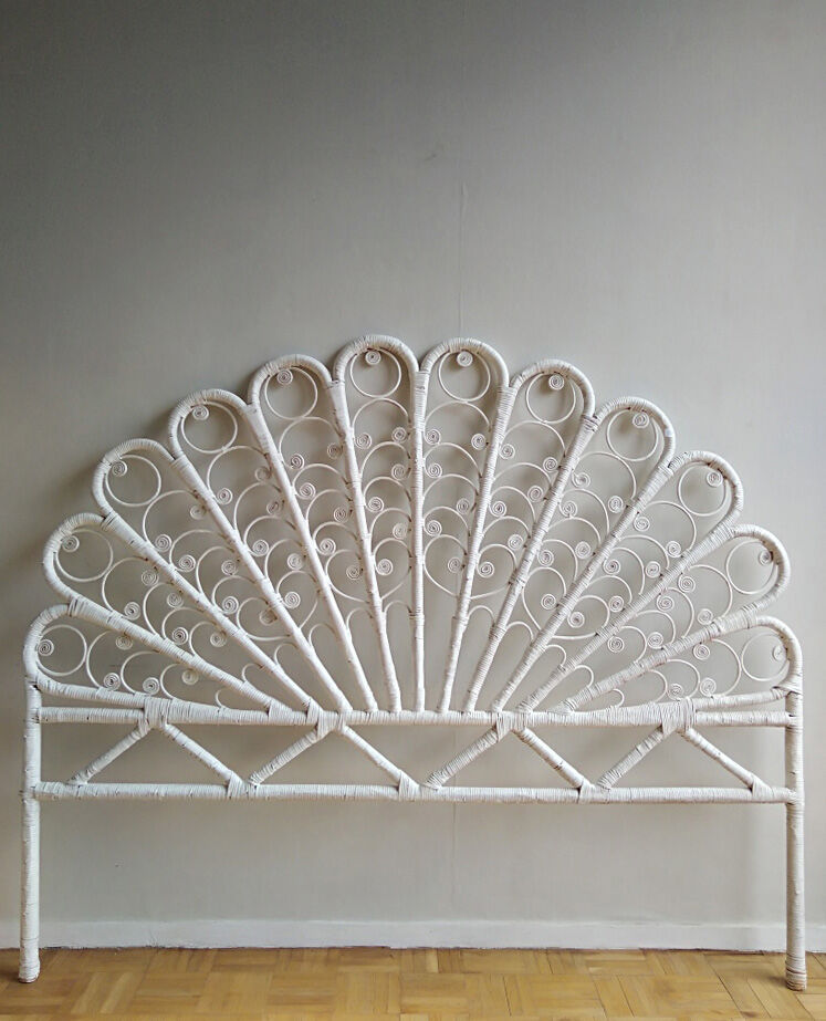 Peacock headboard white wicker
