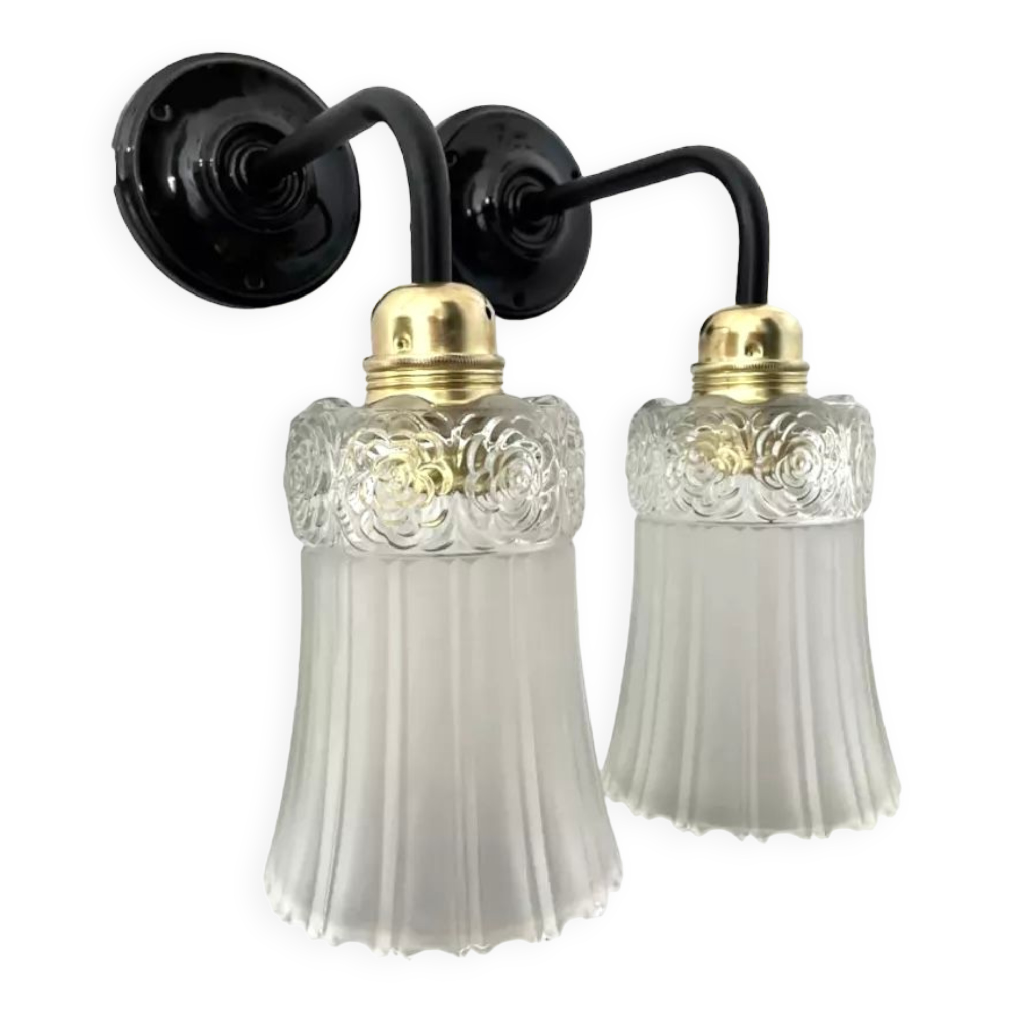 Paire d’appliques vintage en verre ciselé Art Déco