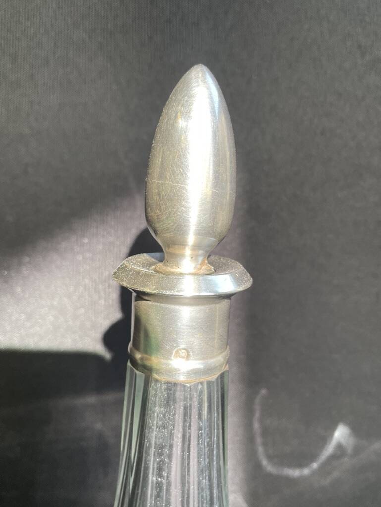 Liqueur carafe cut crystal and hallmarked silver Head of Minerva