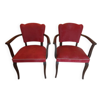 pair of red bridge armchairs