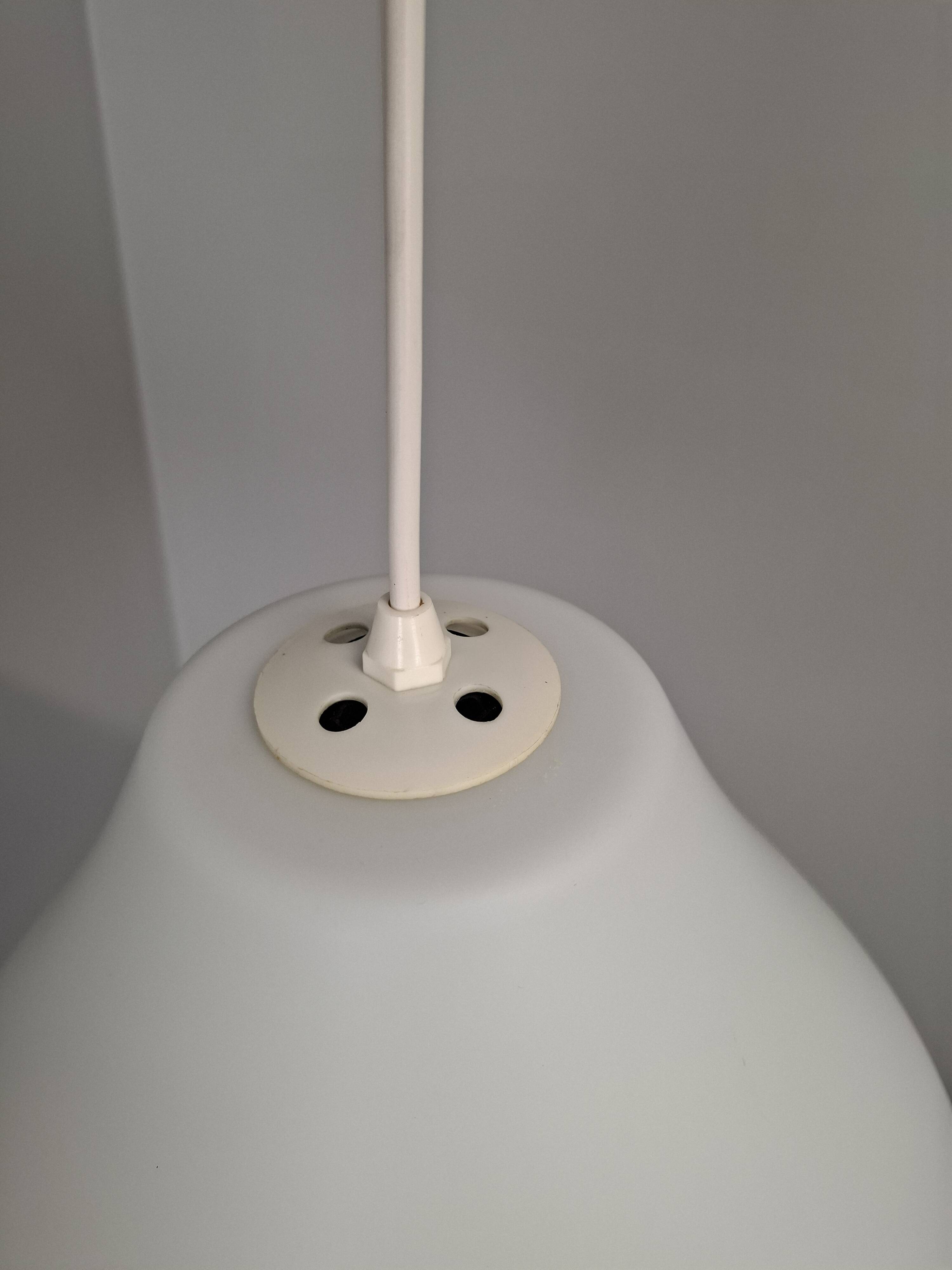 Czechoslovak Midcentury Modern Pendant Light in Opaline Glass and Plastic,
