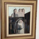 Original mid-century Swedish oil on canvas – “Entrance” by Reuben Hedin – vintage & framed – 55 × 63 cm