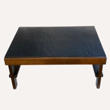 Brutalist Modernist Coffee Table in Black Grey Natural Stone by Carl Straub 1960s