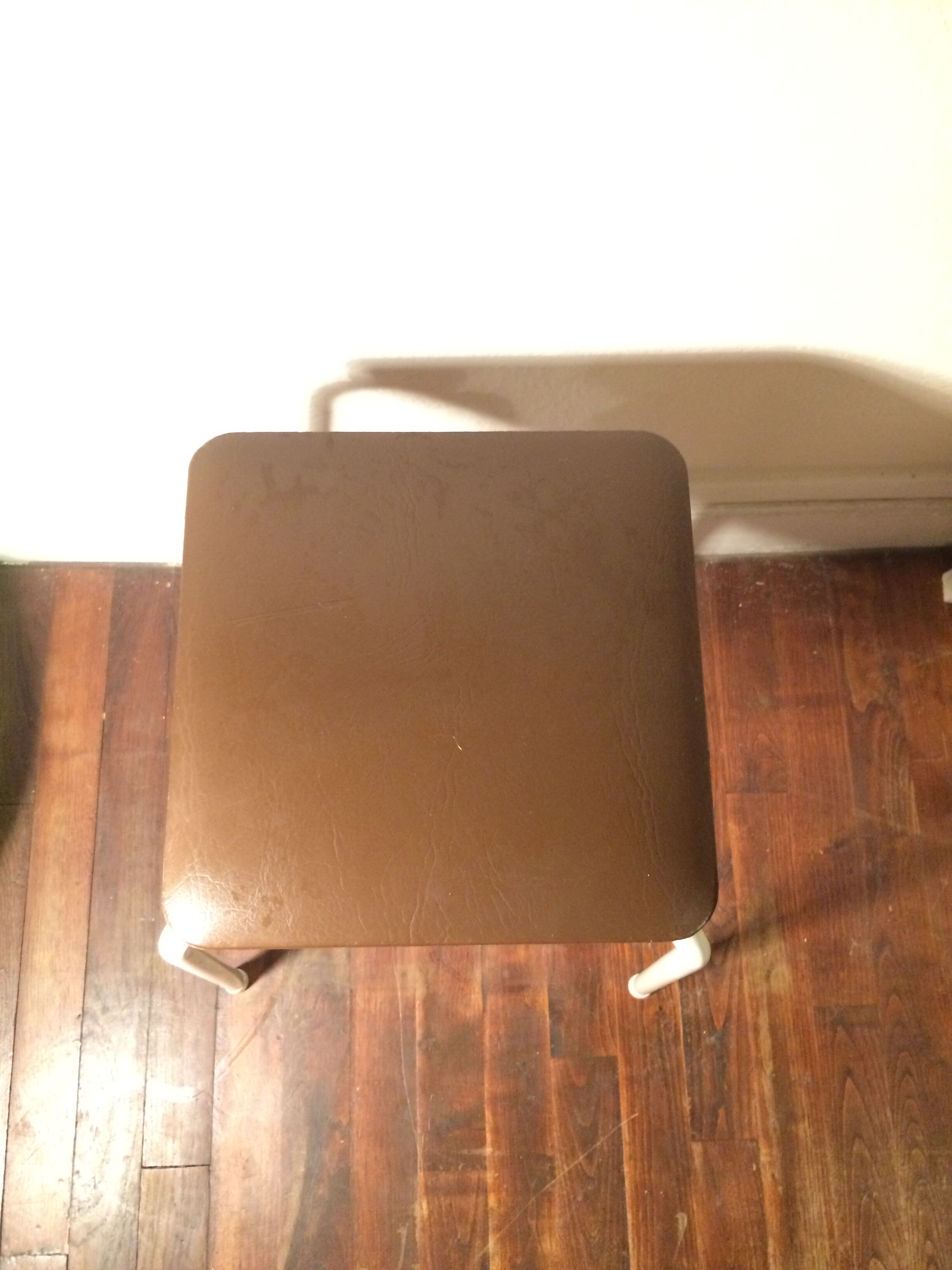70's brown metal and faux leather stool