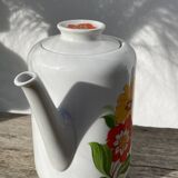 Porcelain teapot with flowers, 1970s, Italian ceramic