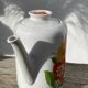 Porcelain teapot with flowers, 1970s, Italian ceramic