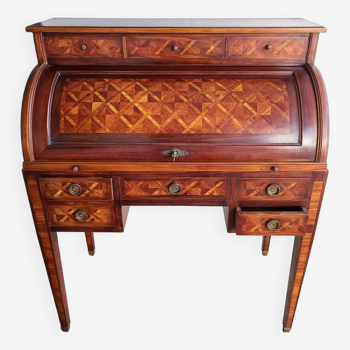 Desk louis xvi style cylinder marquete wood 8 drawers 19th century furniture mag