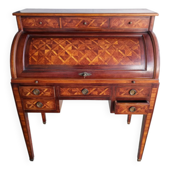 Desk louis xvi style cylinder marquete wood 8 drawers 19th century furniture mag
