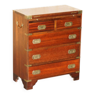 Vintage military commode with sliding top and extendable surface.