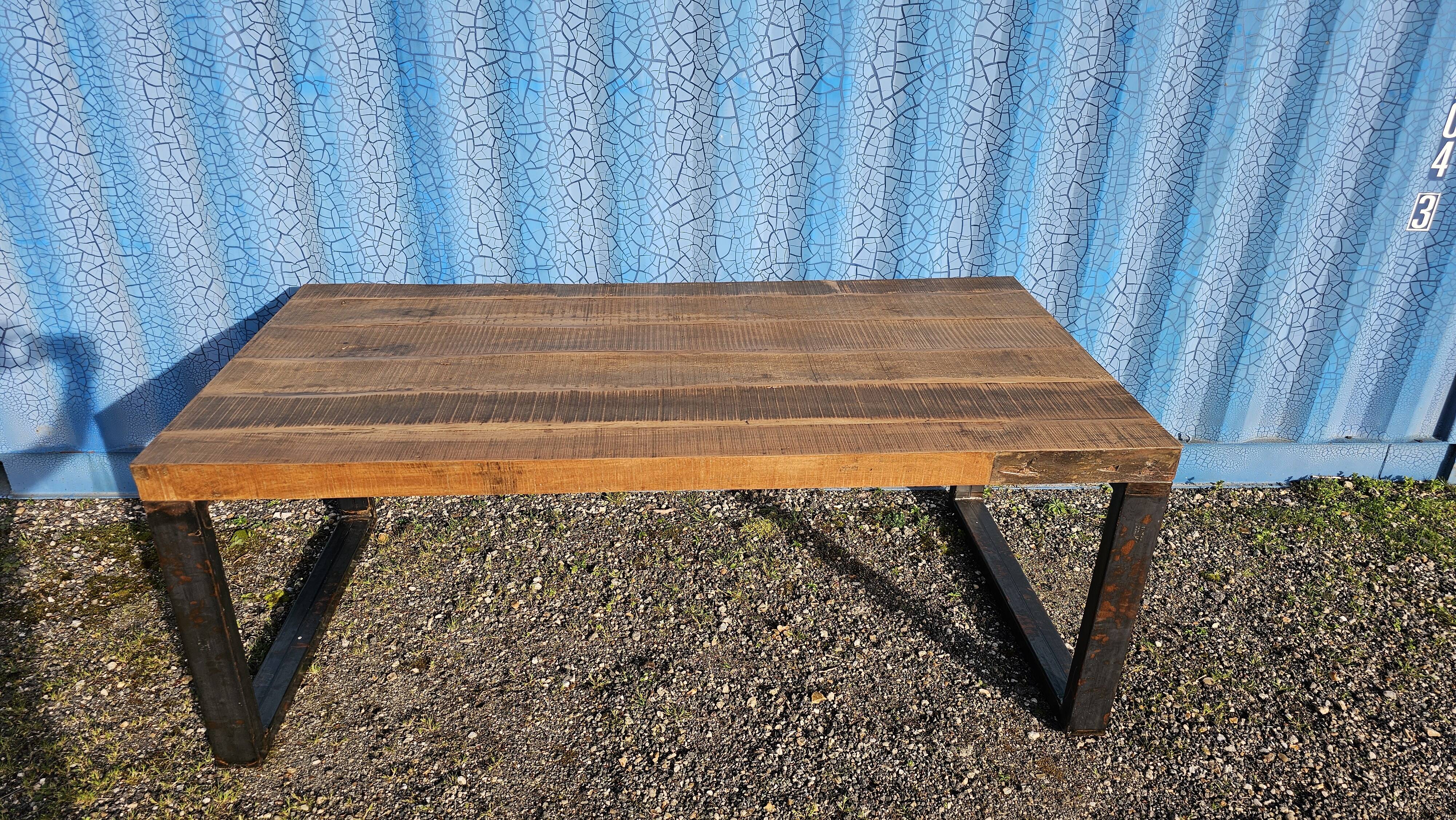 Industrial table 200 x 100 cm with wooden top + metal base