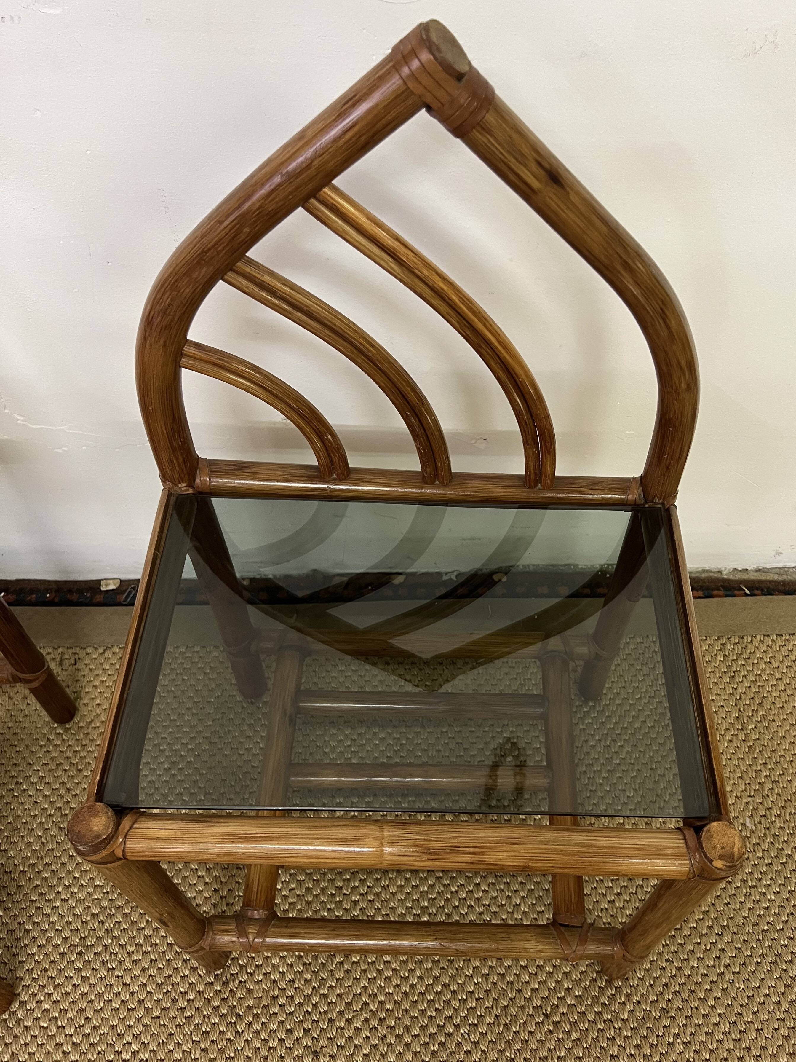 Pair of bamboo and rattan bedside tables