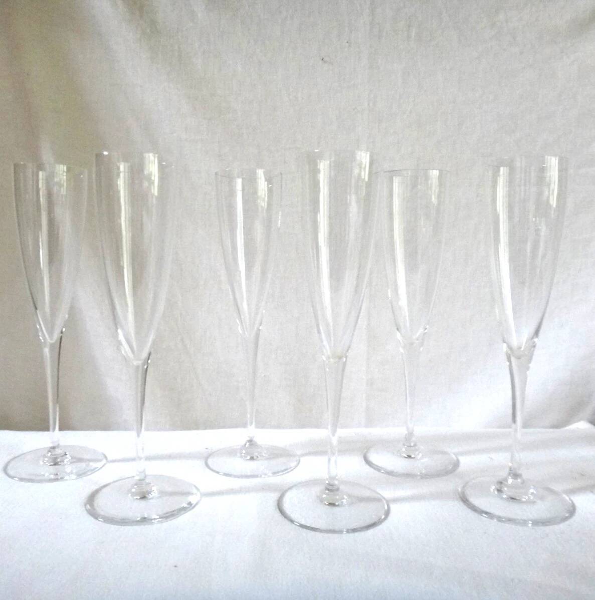 BACCARAT DOM PERIGNON 6 DOUBLE SIGNATURE CRYSTAL CHAMPAGNE FLUTES - 23.5