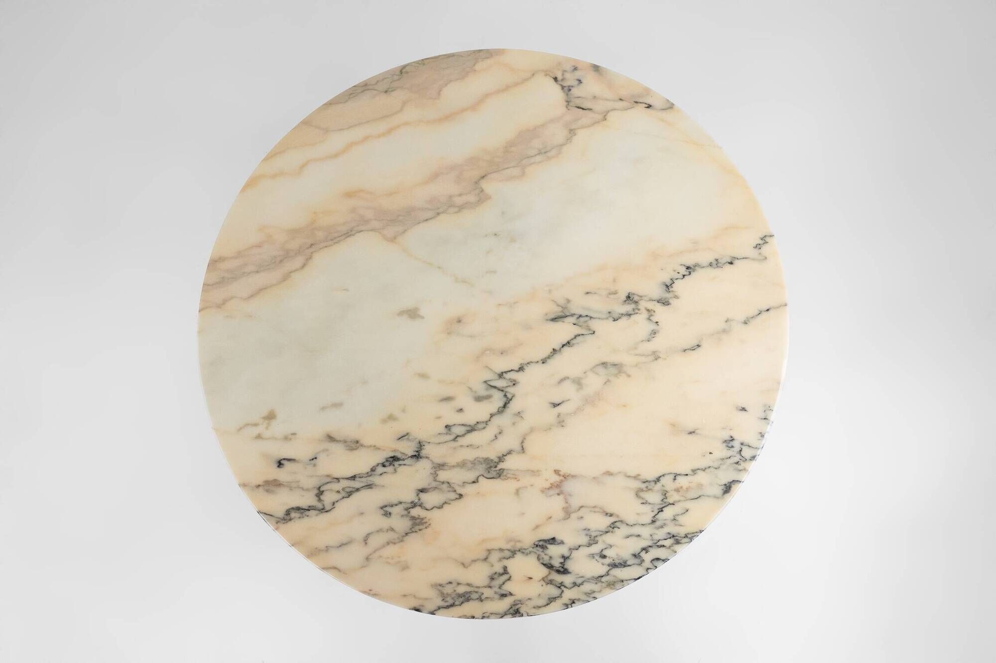French coffee table with pink marble top and Limoges plaques, ca. 1950
