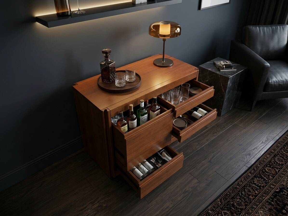 1970s Italian walnut Angelo Mangiarotti 4D series cabinet bar