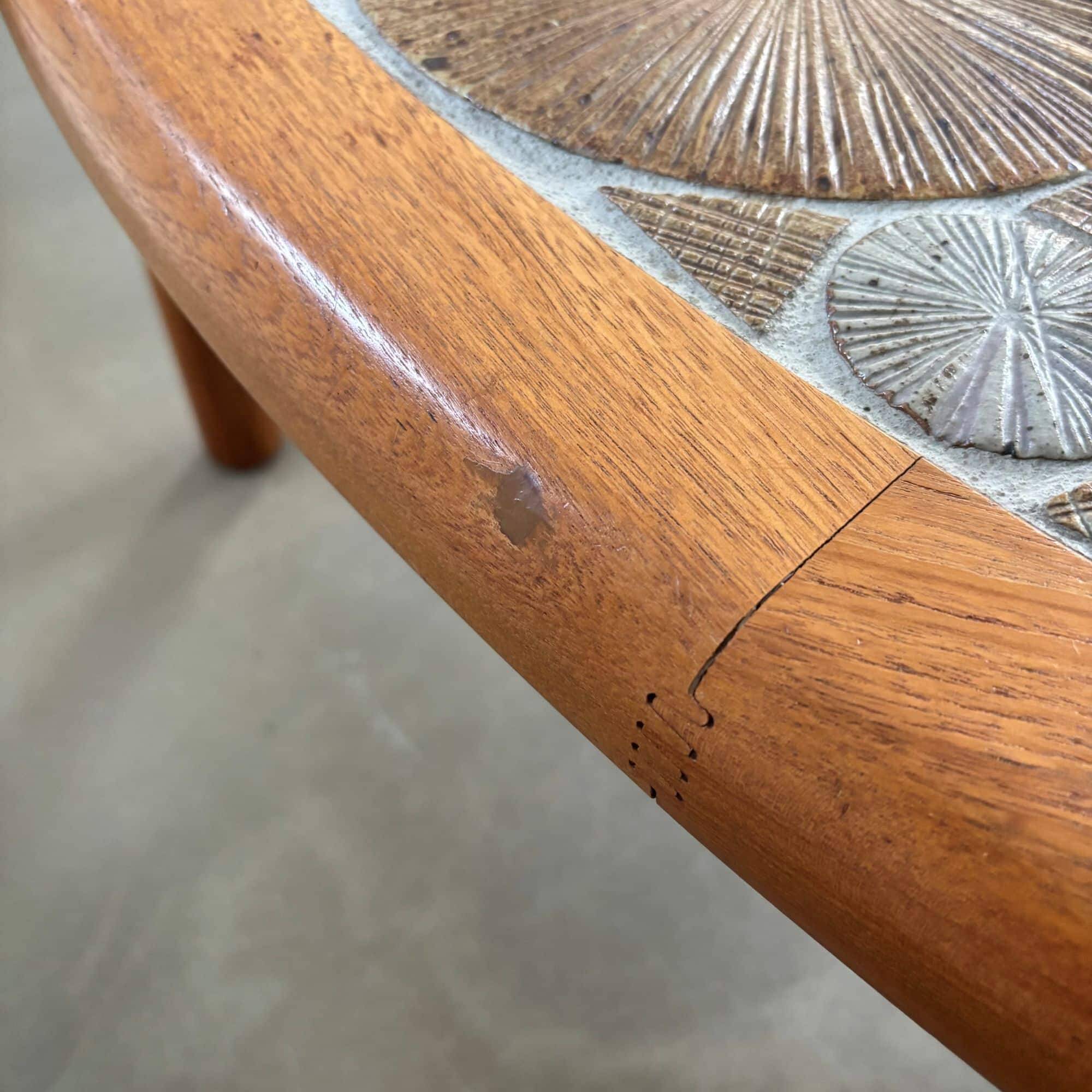 Ceramic and wooden side or coffee table, Tue Poulsen for Haslev, Denmark, 1960s