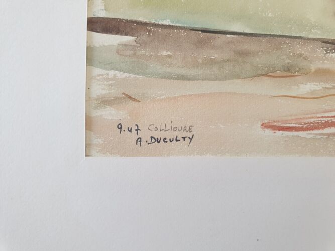 Aquarelle sur papier "Pécheurs à Collioure" André Duculty