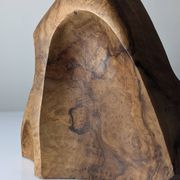 Sculptural table lamp in carved olive wood, organic modern 1970s