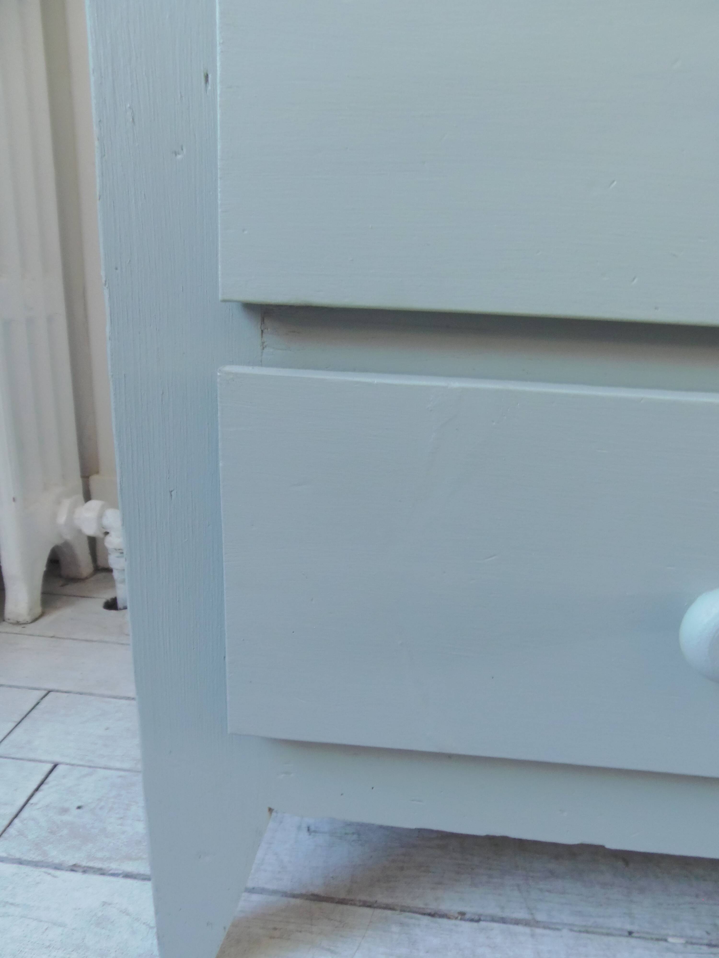 Re-enchanted chest of drawers in verdigris, wooden top protected by varnish. 3 t furniture