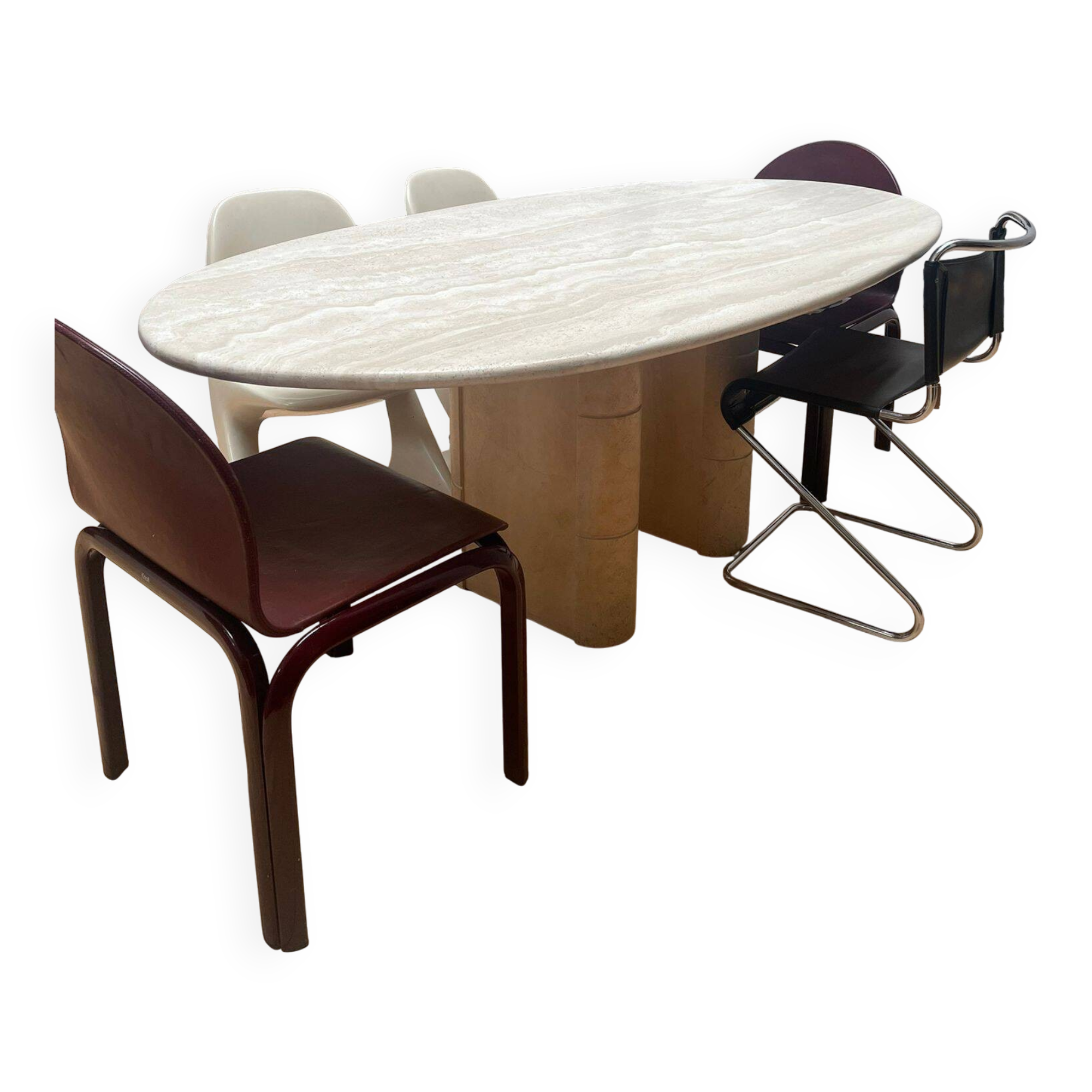 Vintage travertine table, Roche Bobois, France 1970