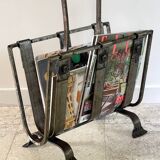 Vintage Brutalist Steel Magazine Rack