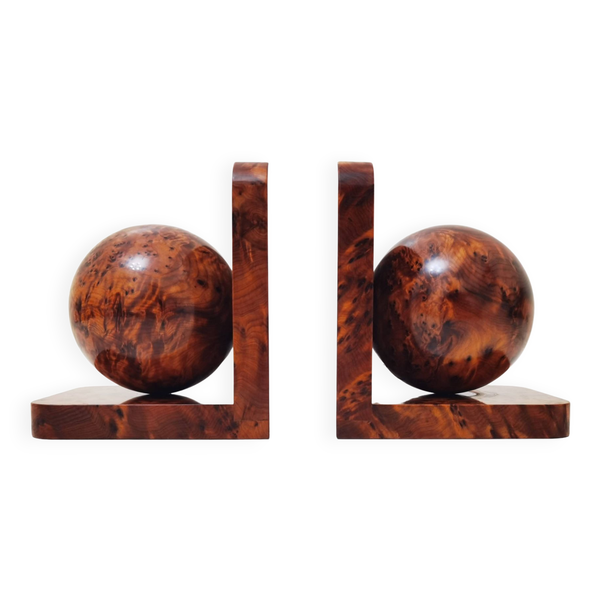 Art Deco Bookends in Solid Polished Burl Wood