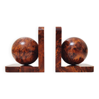 Art Deco Bookends in Solid Polished Burl Wood