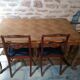 Louis XV style table in oak and cherry wood.