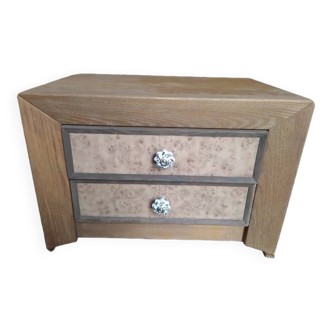 Air-gummed wood bedside table inlaid