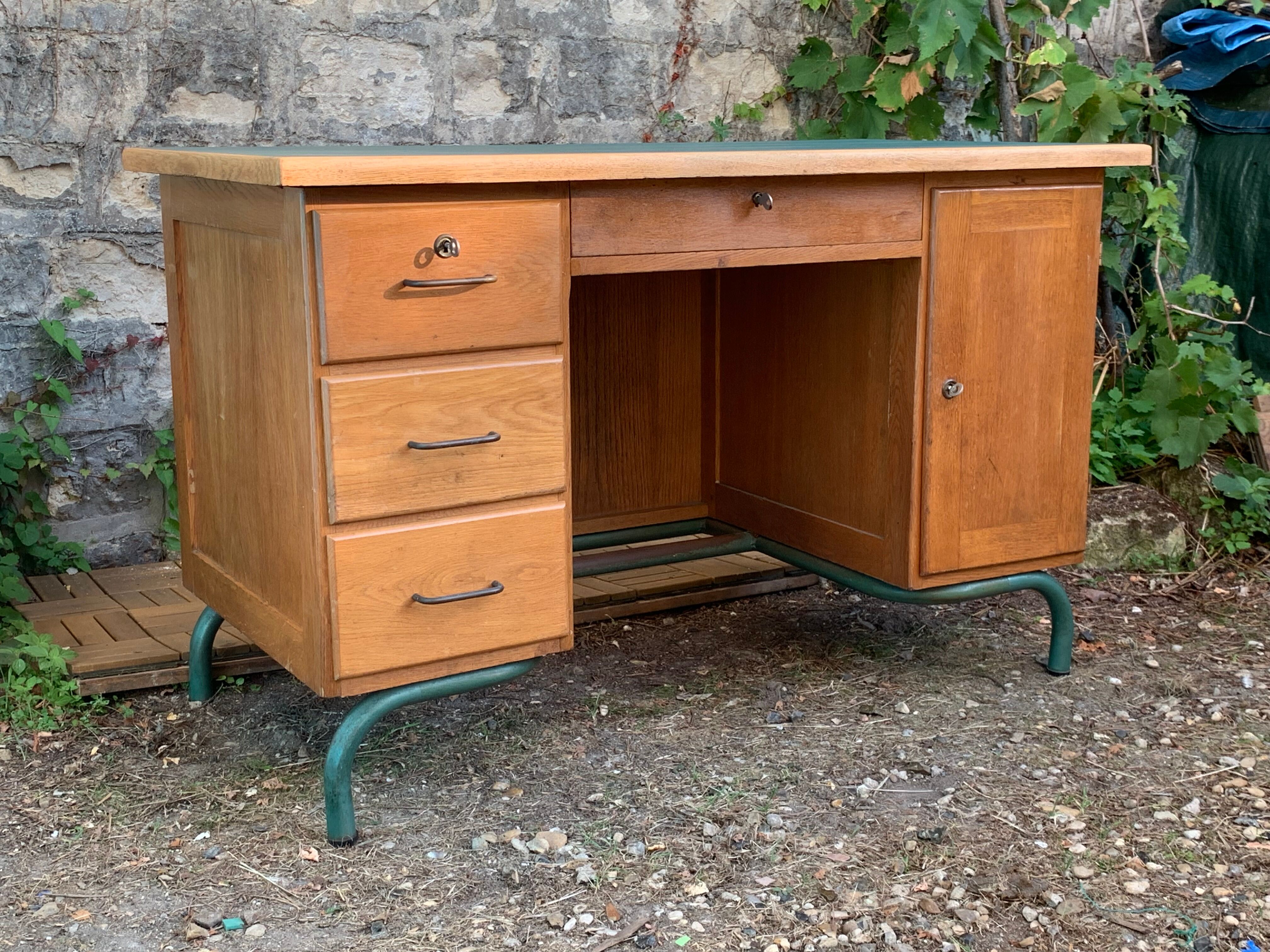 1950s schoolmaster's desk in solid oak