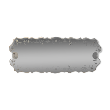 Miroir sablé 1940 à décor de fioritures 71x176cm