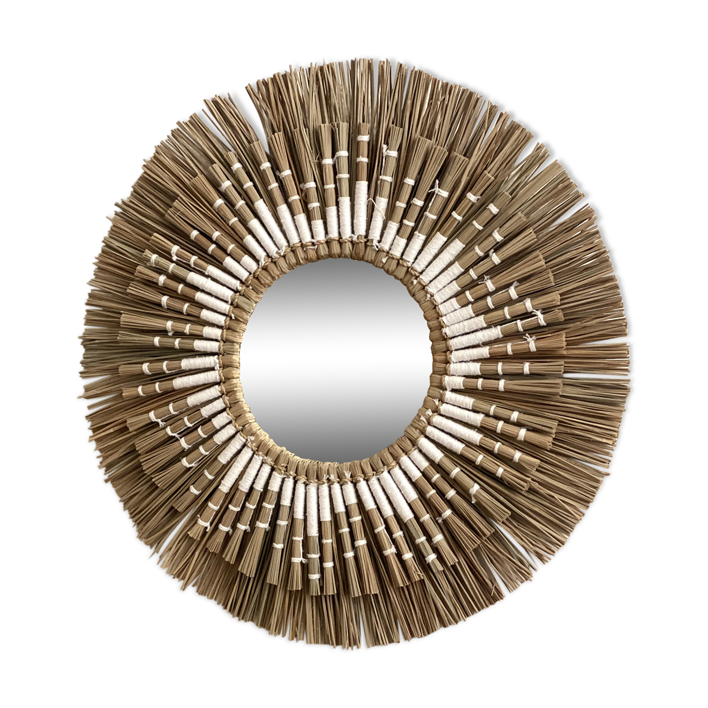 Mirror sun raffia white 40cm
