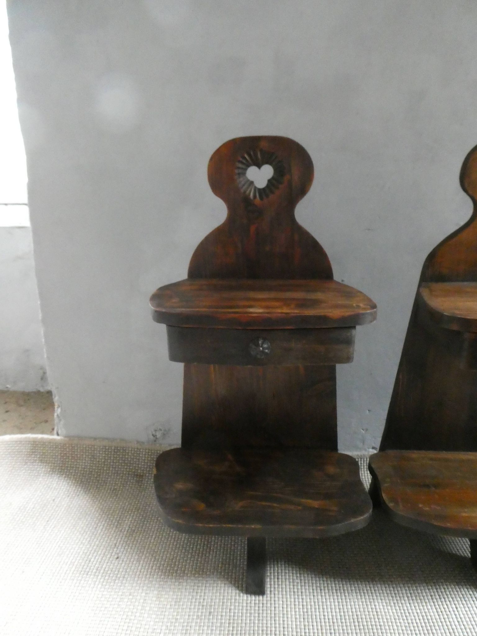 Pair of bedside tables, mountain folk art, circa 1960