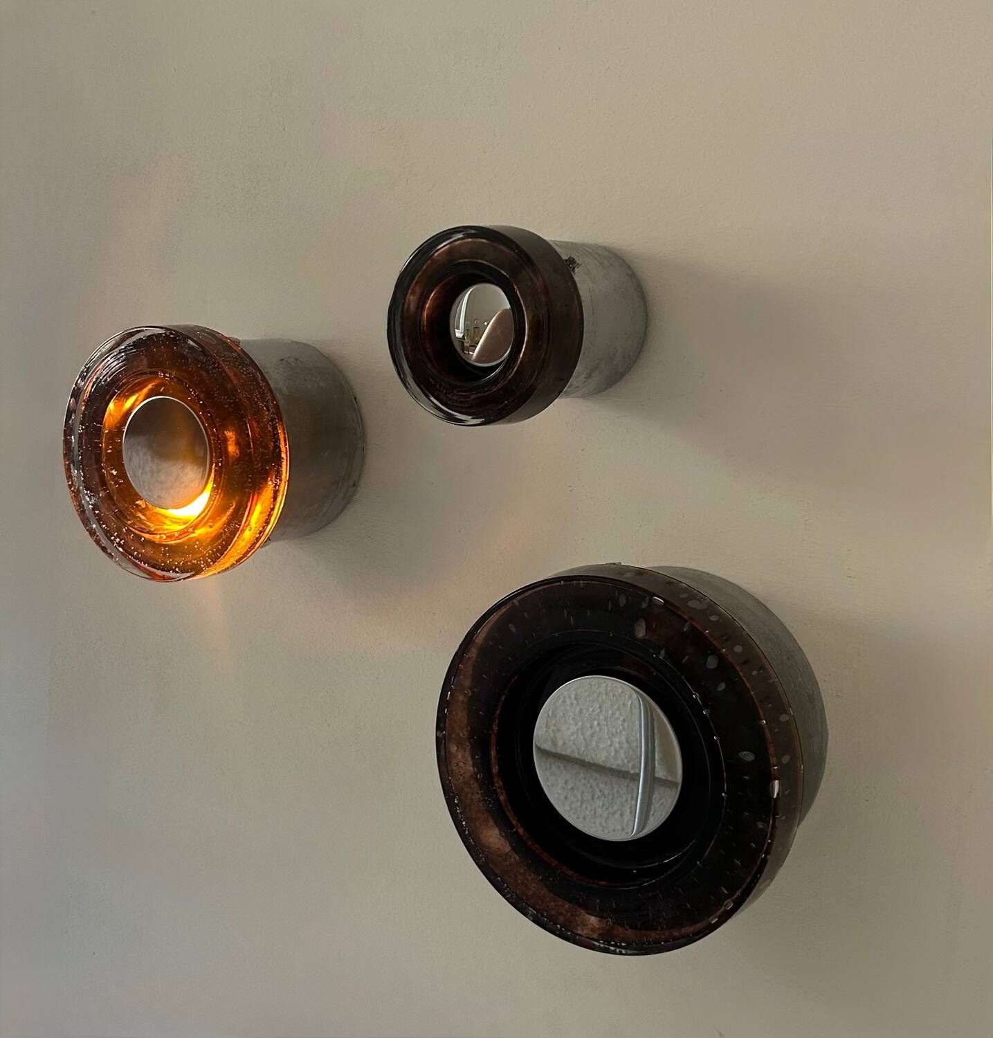 Set of 3 vintage Limburg wall lights, chrome and bubbled glass, Germany 1960