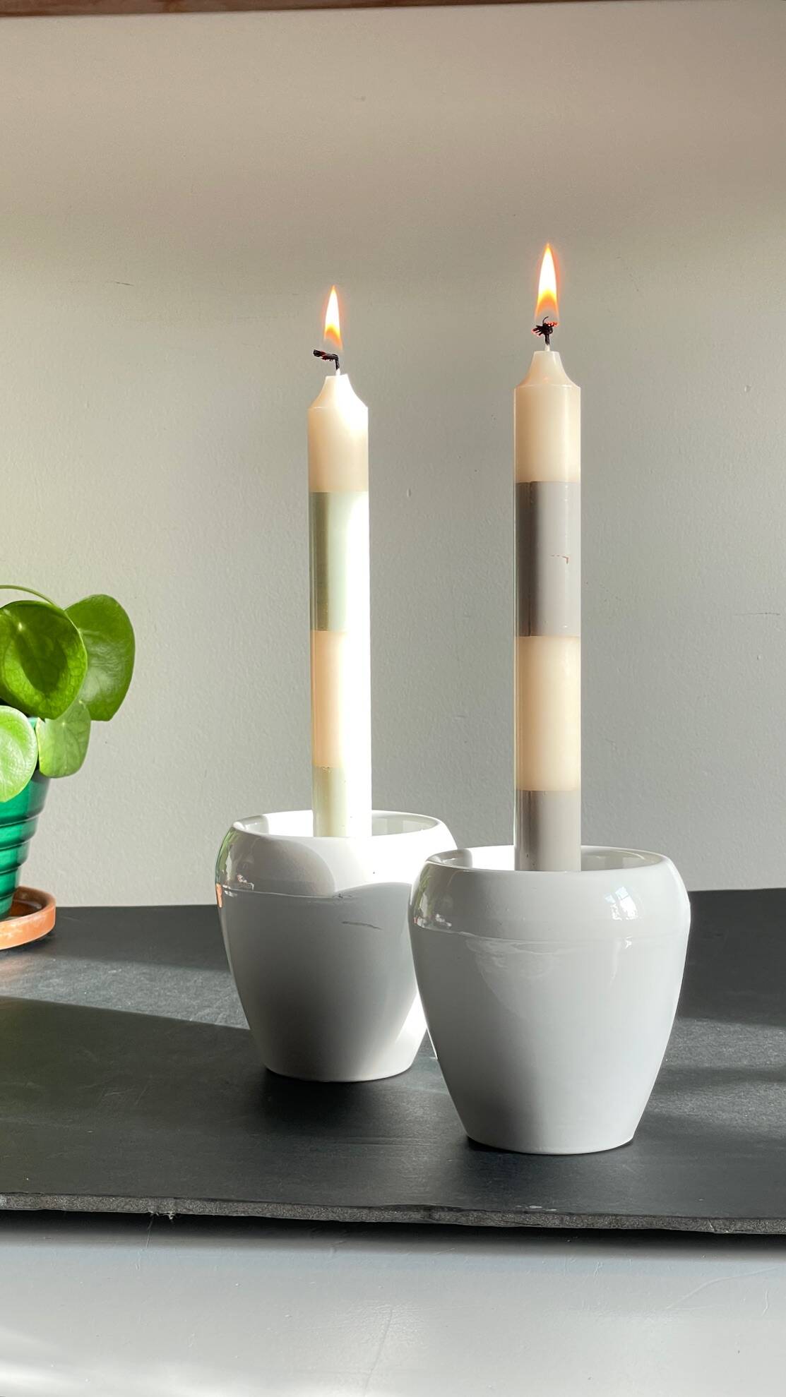 Pair of White Ceramic Candle Holders