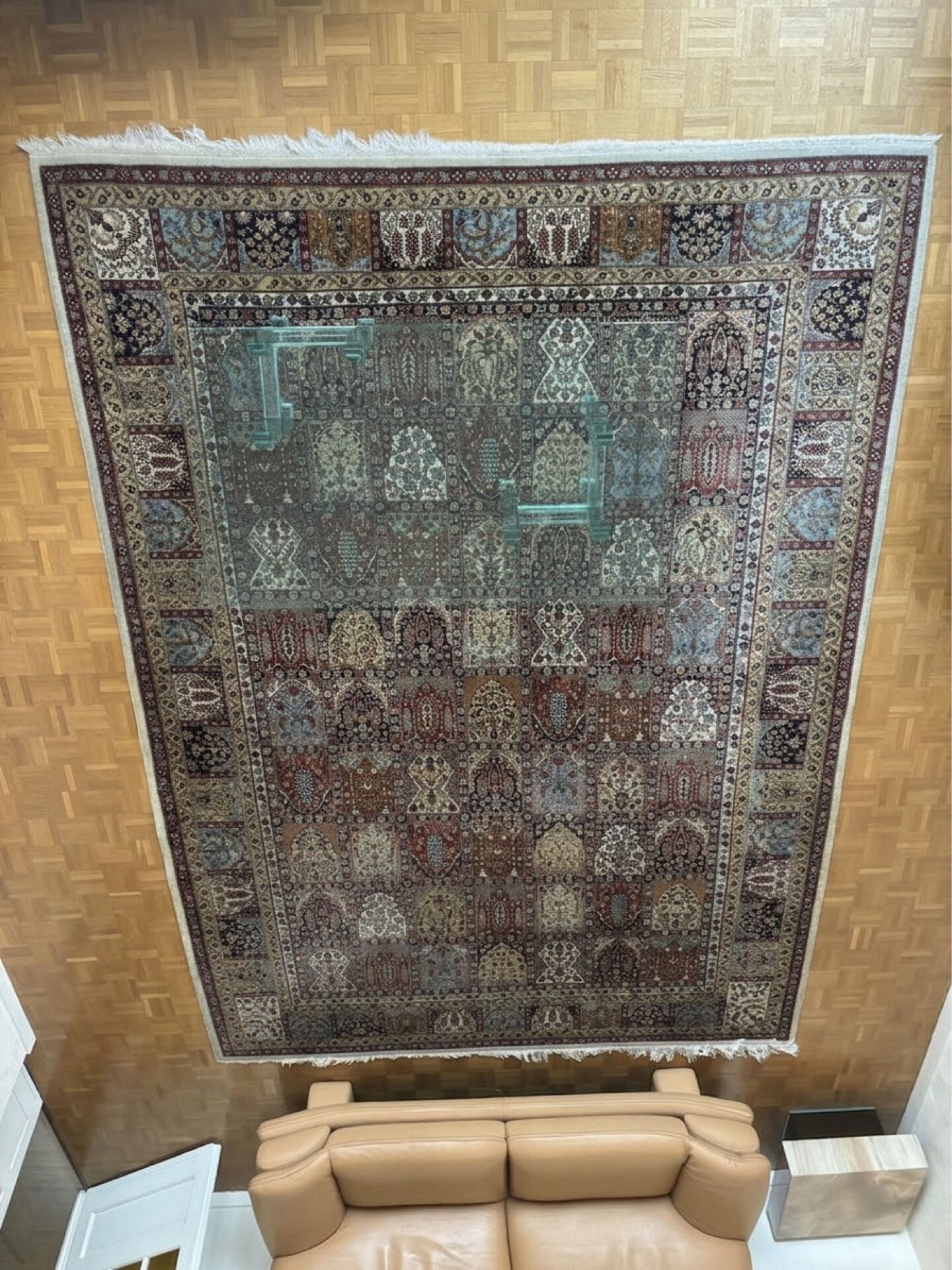 Large handmade Oriental carpet from Romania — Flora model with panels —