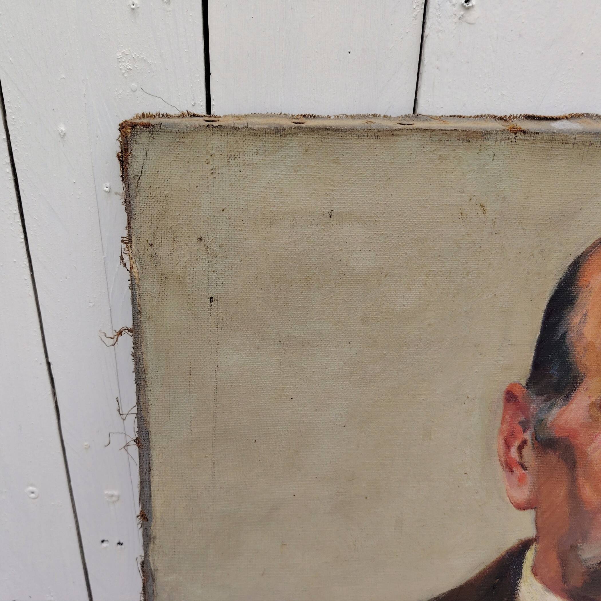 Portrait of grandfather, oil on canvas, L. Lambert, vintage