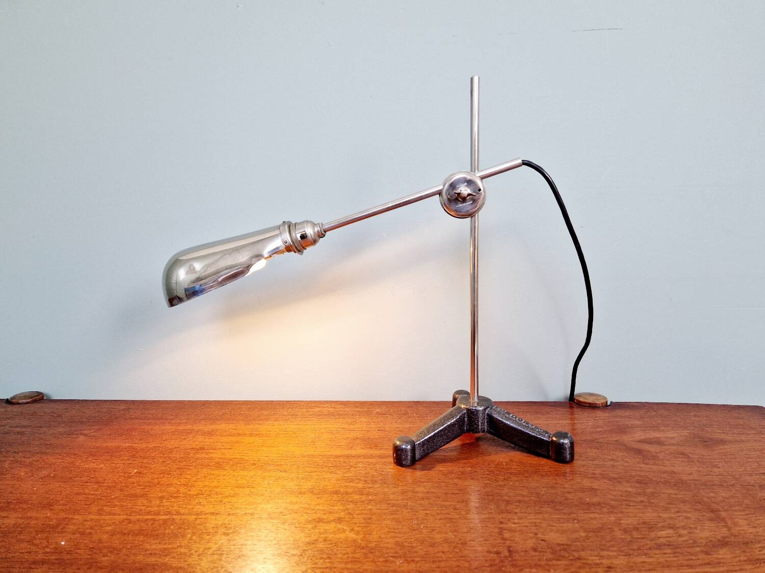 Lampe de travail en métal chromé et fonte, C.F Palmer & Co, London, 1920