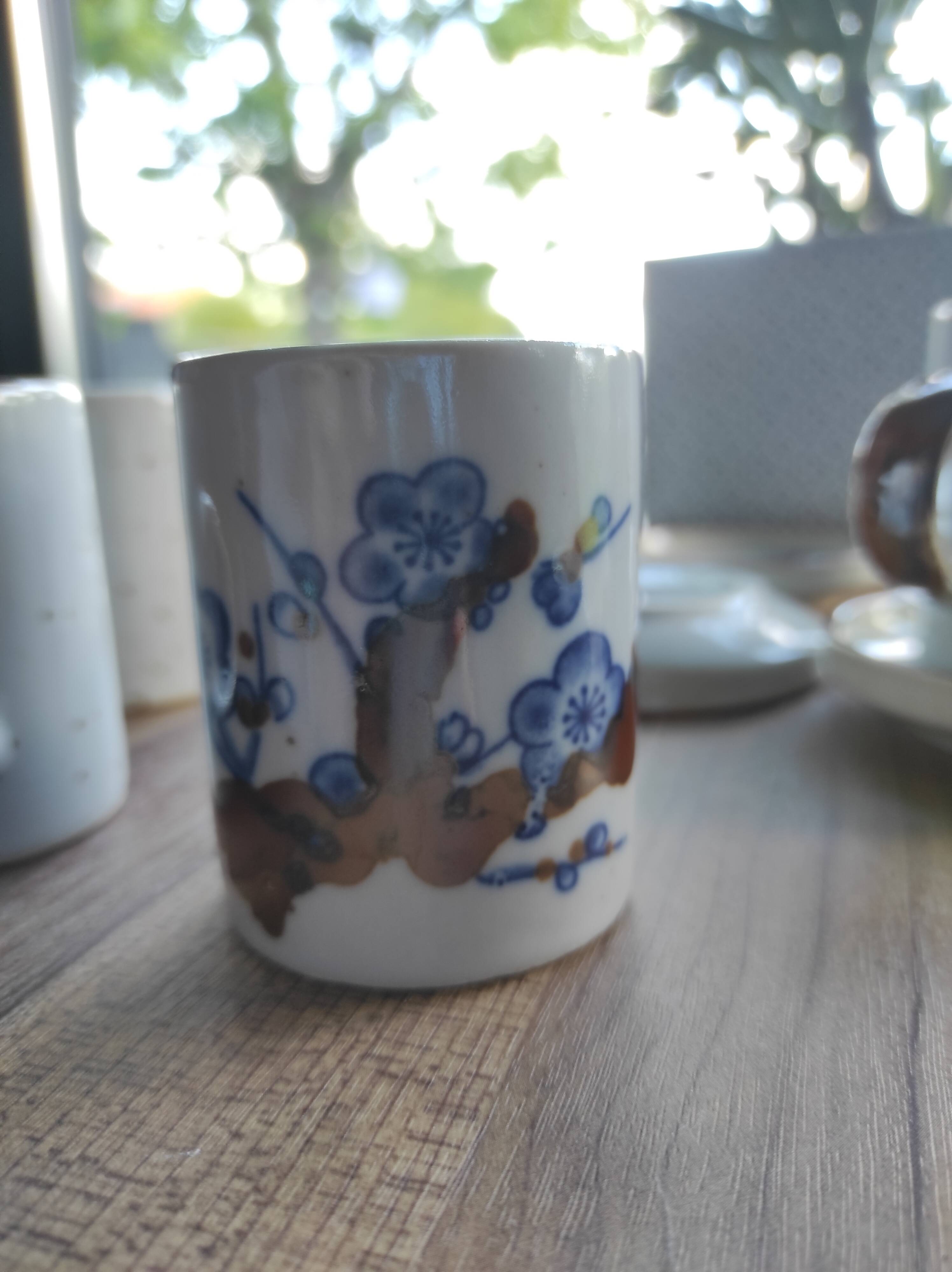 Set of 6 French stoneware coffee cups and 6 saucers