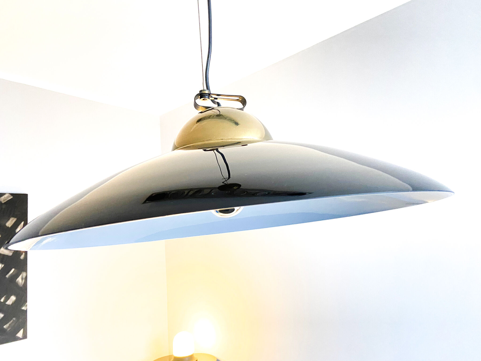 Chandelier in brass and black lacquered metal, Italy 70's