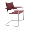 Cantilever armchair in burgundy leather and chrome