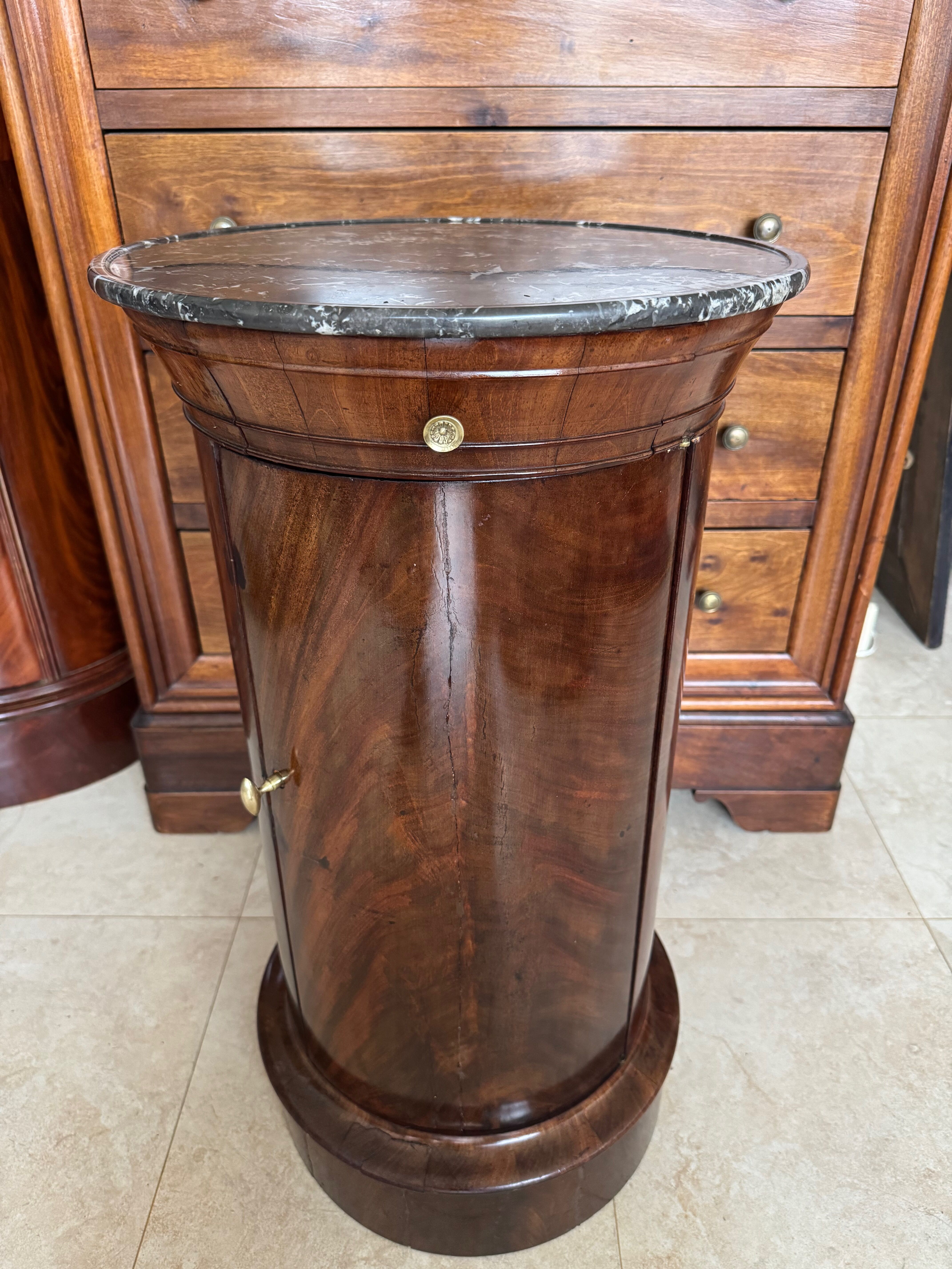 Rare Somno with drawer, Empire period Cuban mahogany and superb grooved marble.