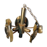 Vintage chandelier pendant lamp in chrome metal and glass magnifying glass lens