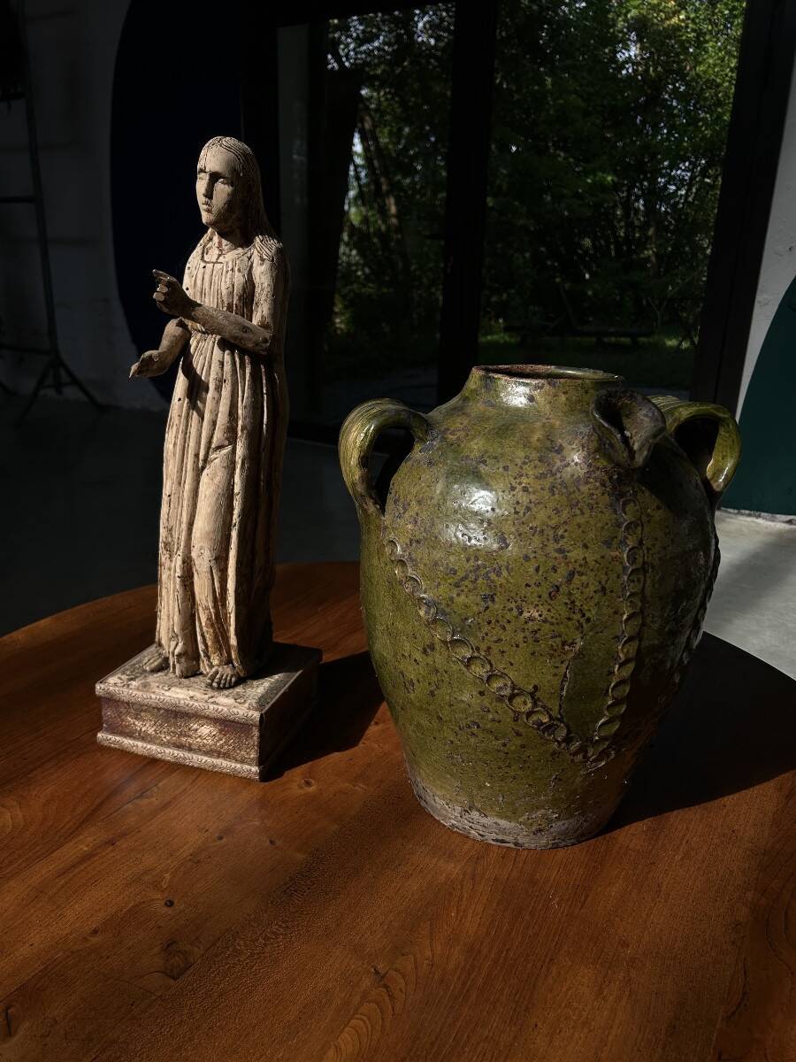 Glazed earthenware oil jug, Beauronne